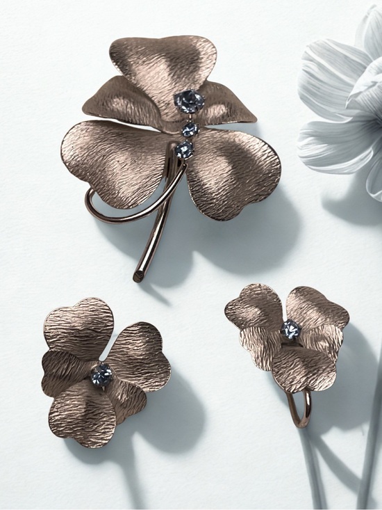 Carl Art Jewelry - CARL ART Vintage Sterling Silver Rhinestone Clover Brooch Earrings Set Blue